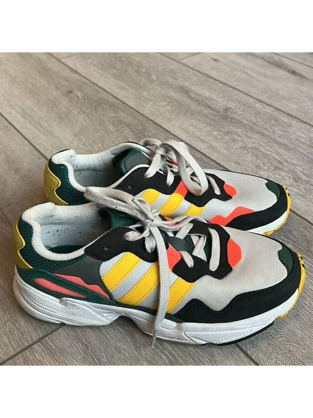 Adidas Yung-96 grey one bold gold mens bright running sneakers size 7